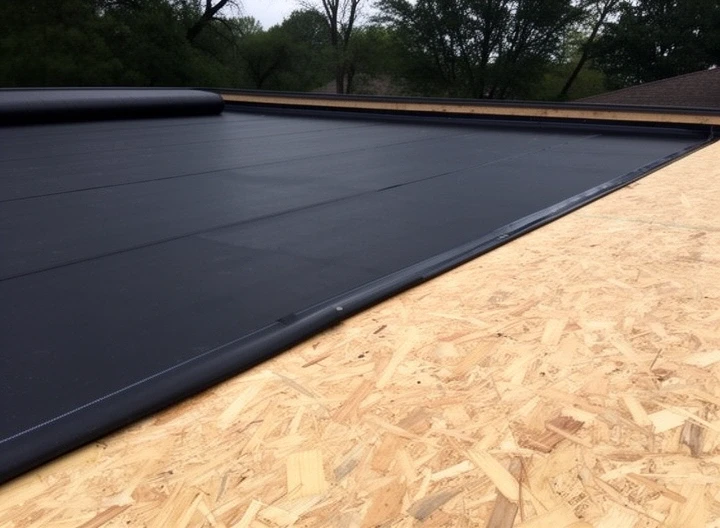 EPDM membrane rolled out on a flat roof deck