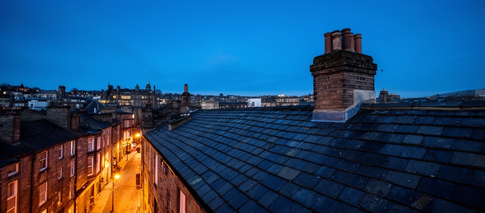 Finished slate roof at dusk in Leeds