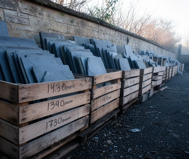 Slate stacked on the rack in the yard
